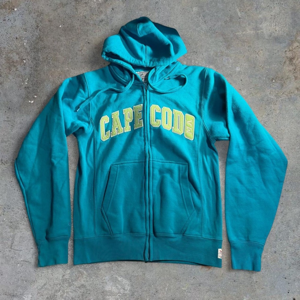 Cuffy's Cape Cod Zip Up Hoodie Womens XS Teal Blue Green Spellout Sweatshirt